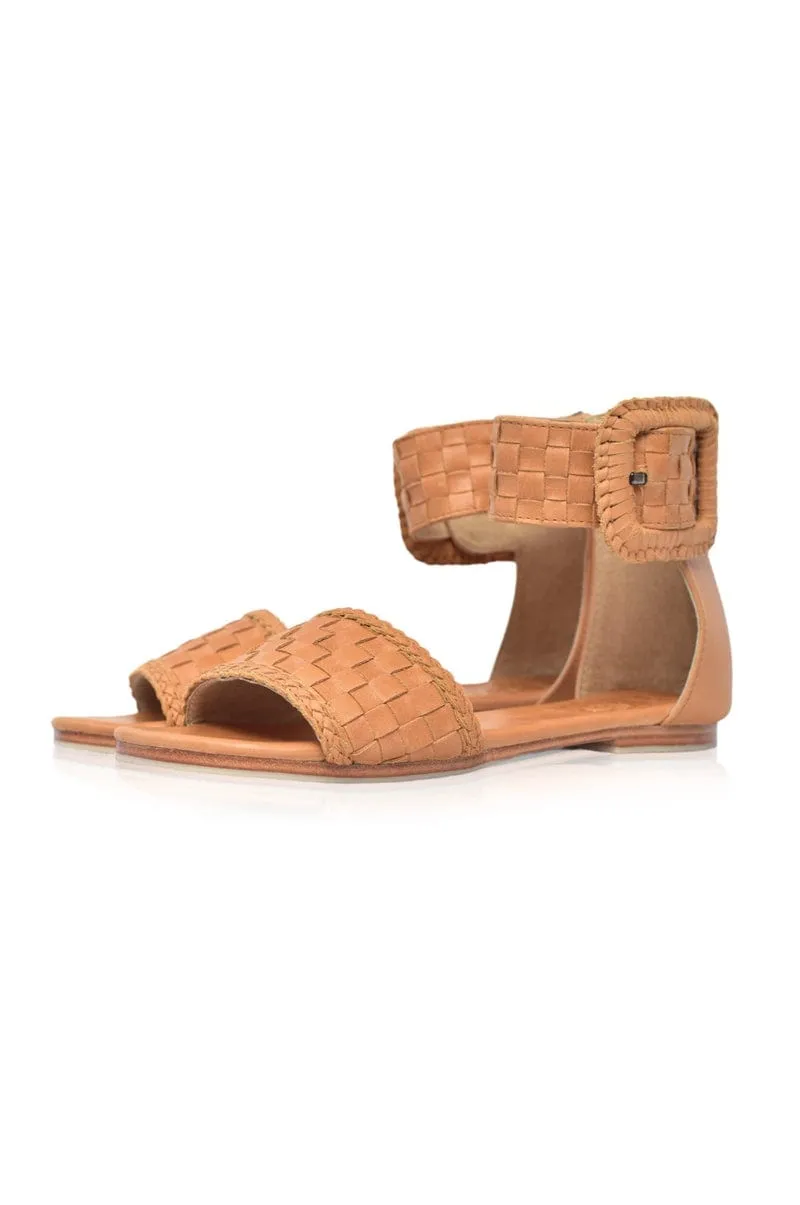 Vintage Camel Woven Leather Sandals from Madagascar