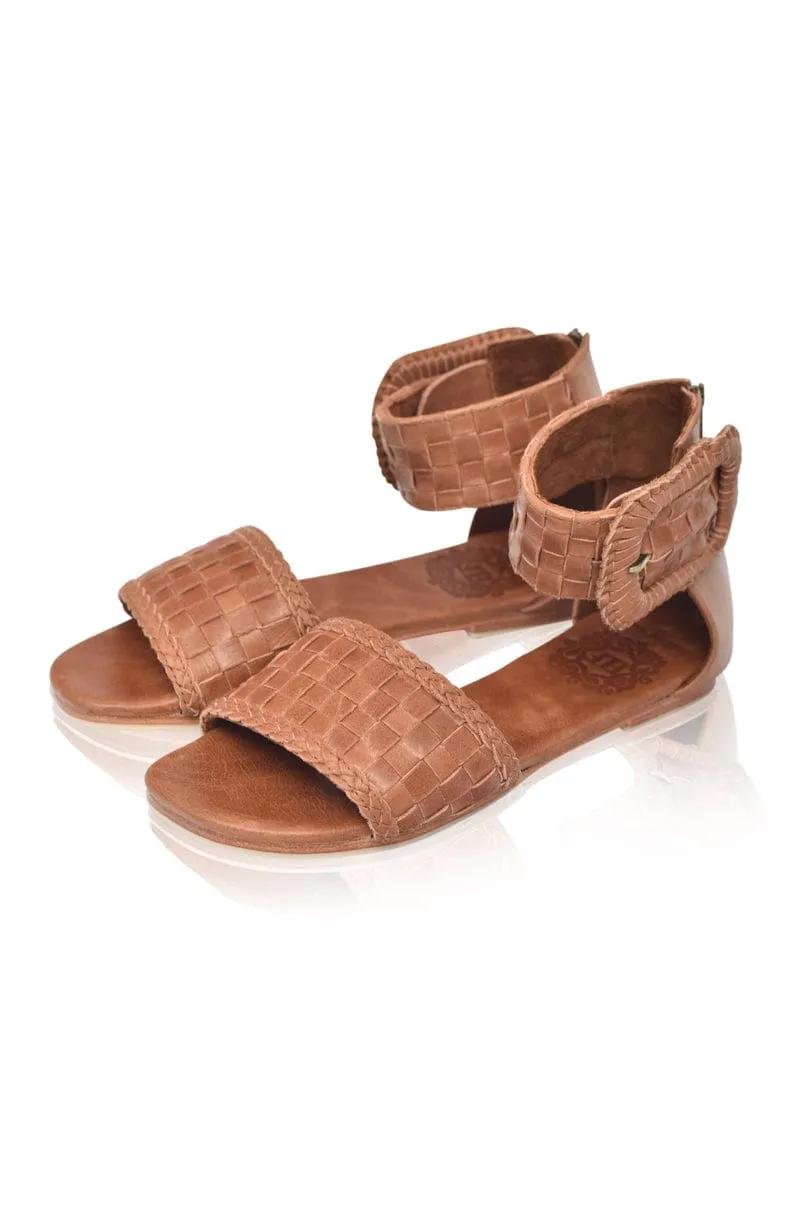 Vintage Camel Woven Leather Sandals from Madagascar