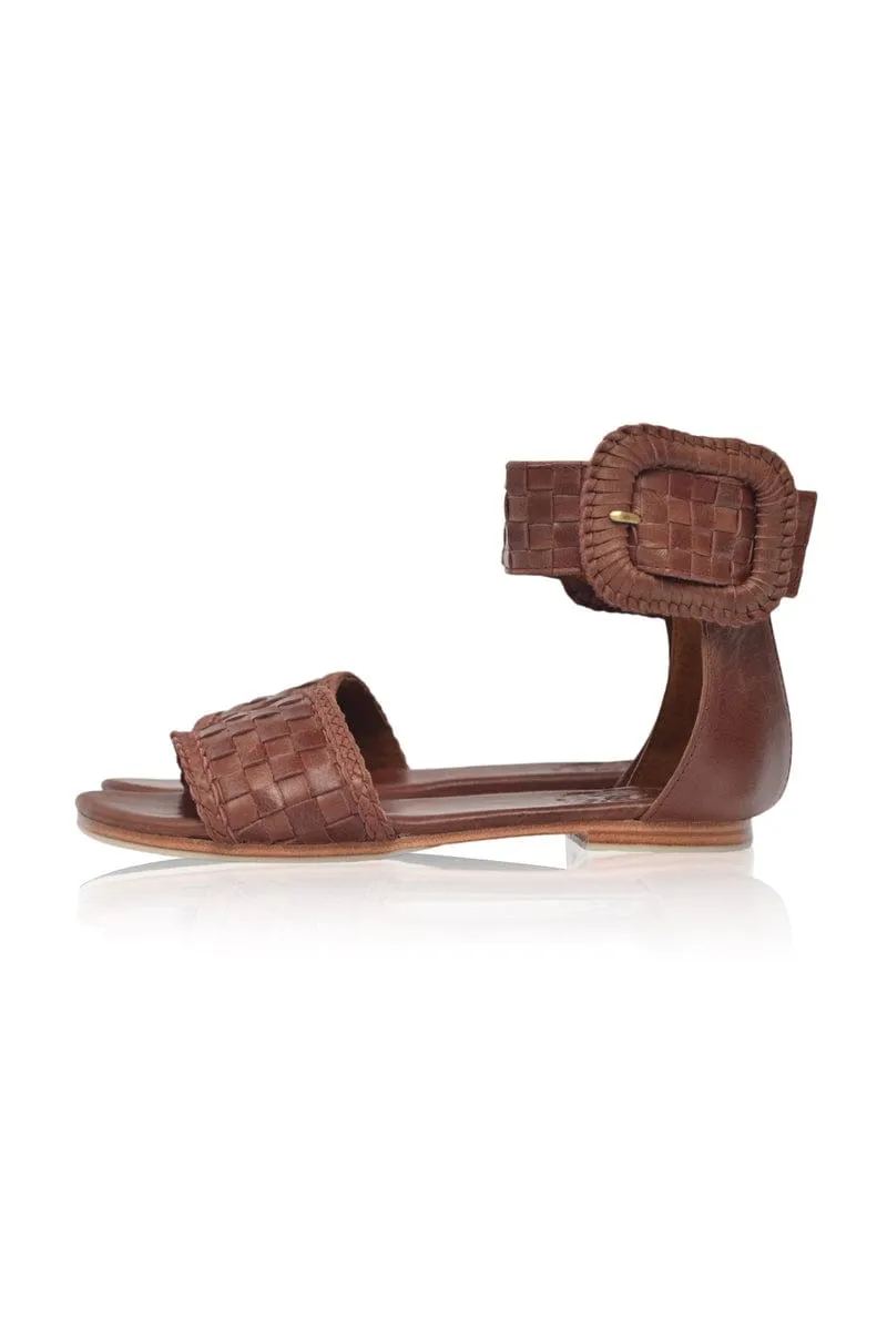 Vintage Camel Woven Leather Sandals from Madagascar