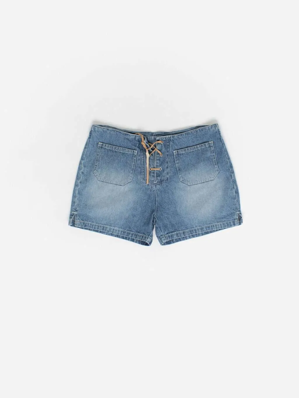 Vintage Denim Lace Up Front Shorts - Small