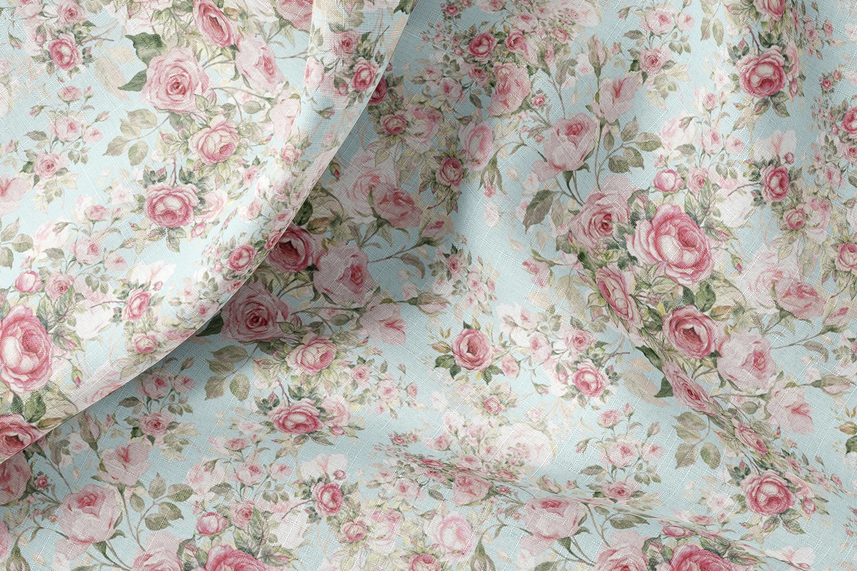 Vintage Linen By The Yard or Meter, Roses Print Linen Fabric For Bedding, Curtains, Dresses, Clothing, Table Cloth & Pillow