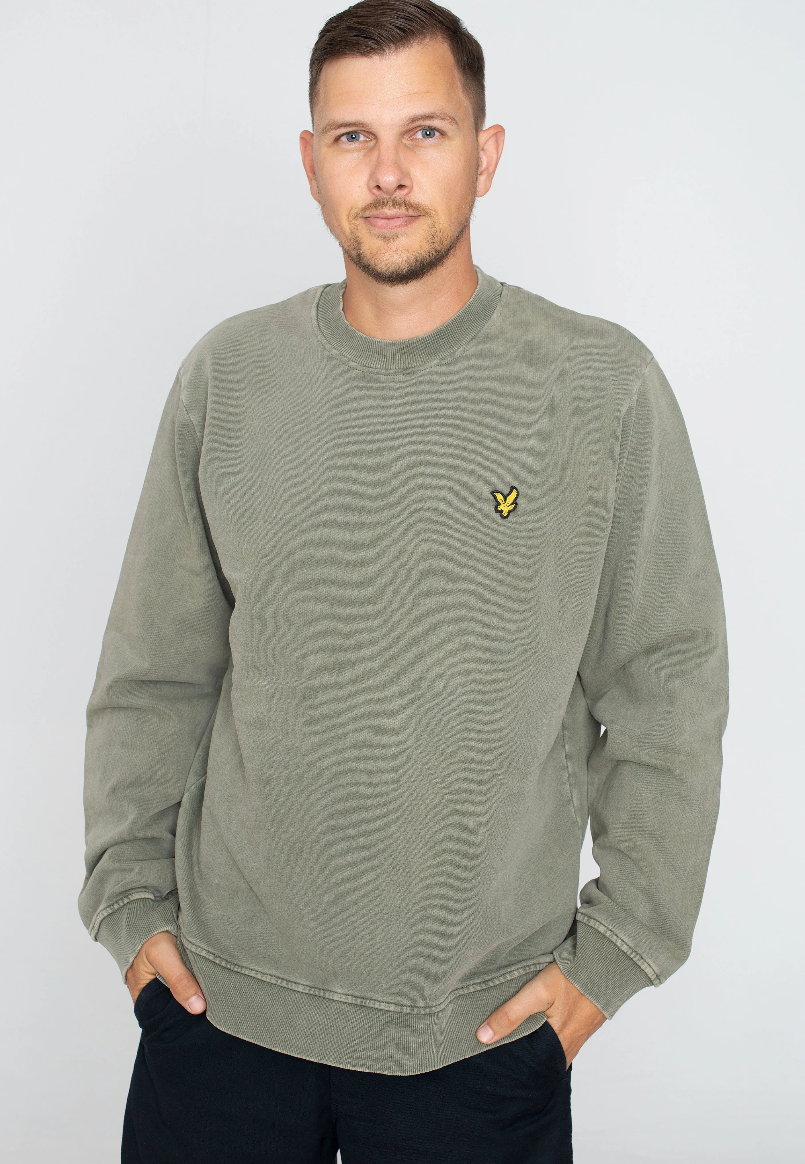 Washed Mock Neck Olive Sweater by Lyle & Scott