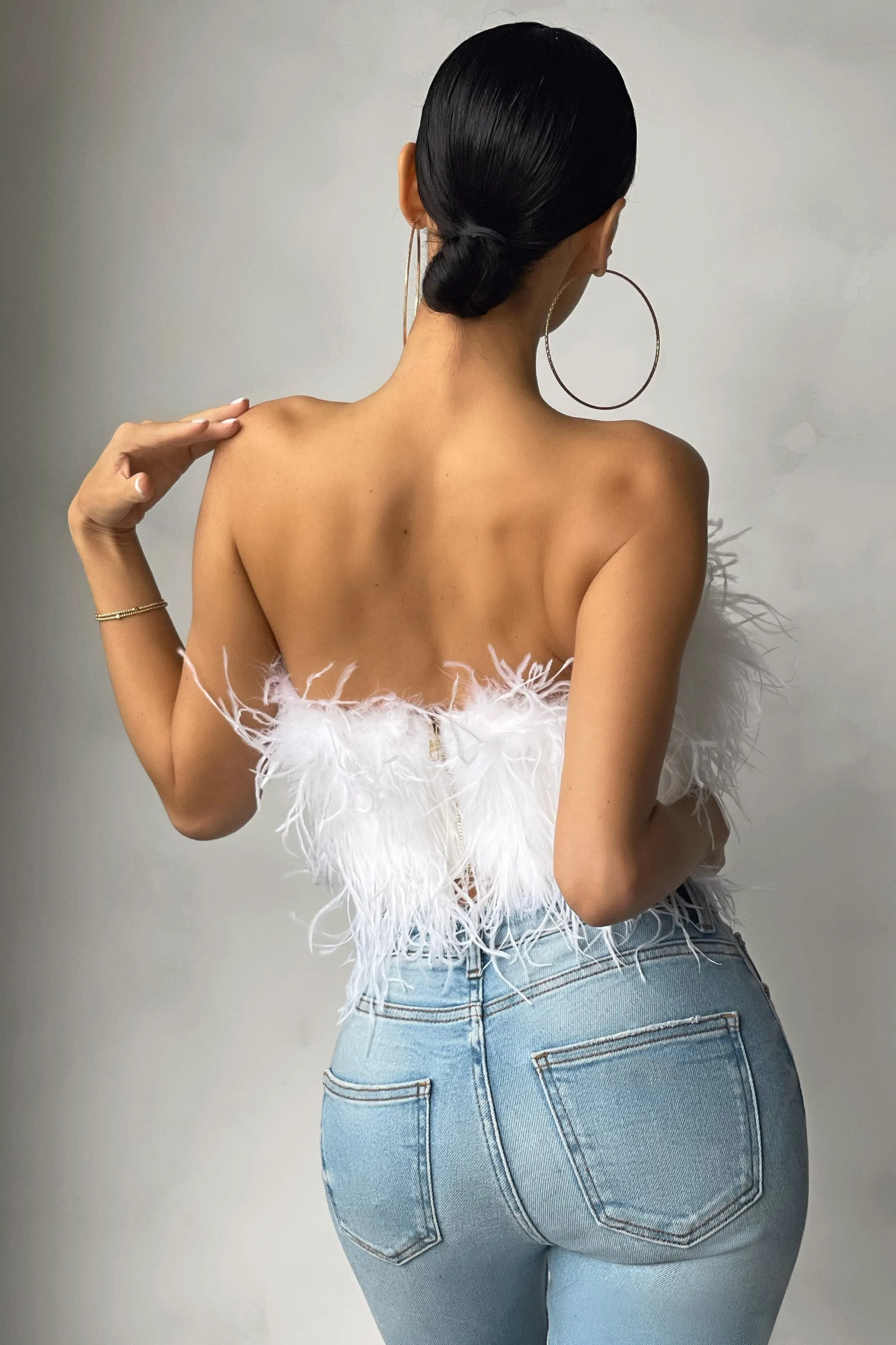 White Feather Bandeau Crop Top - Dream Daze