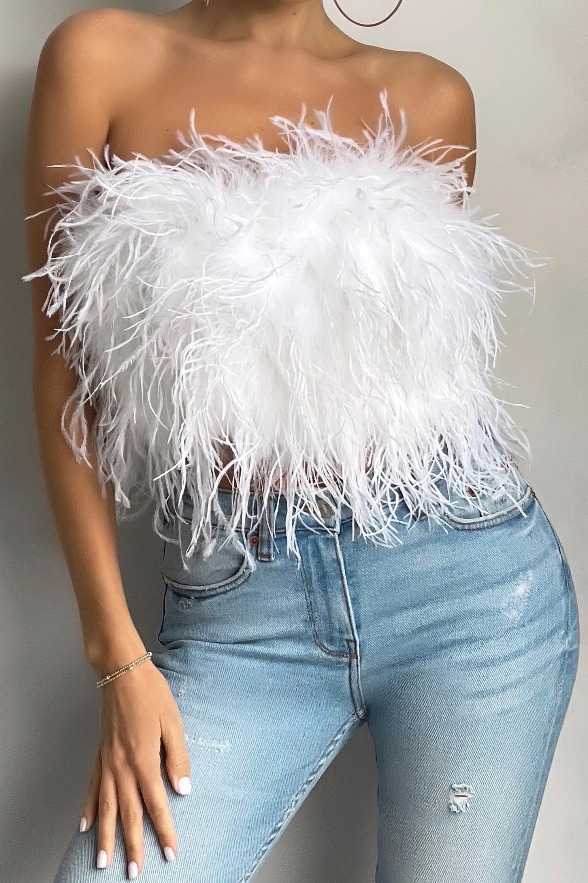 White Feather Bandeau Crop Top - Dream Daze