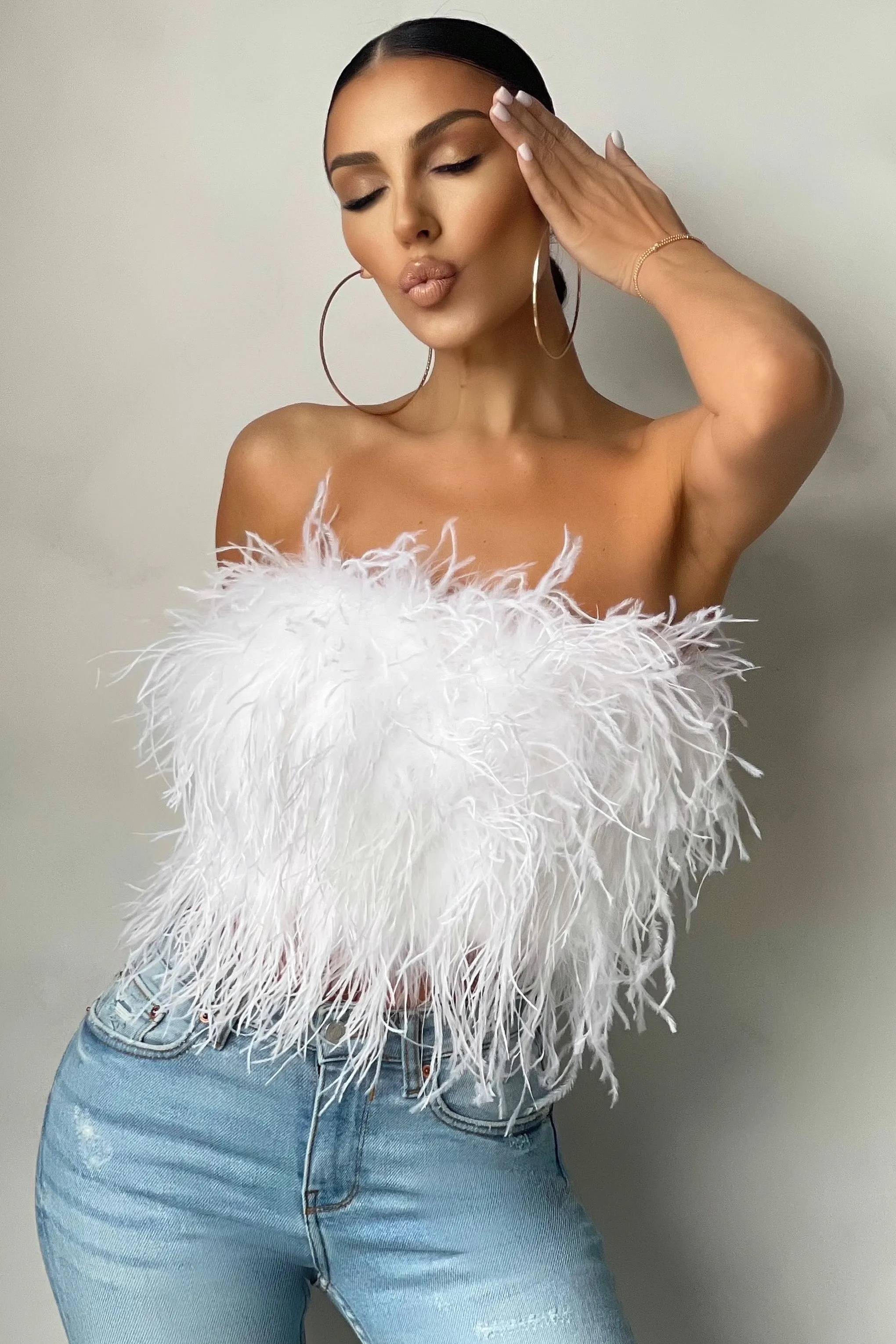 White Feather Bandeau Crop Top - Dream Daze