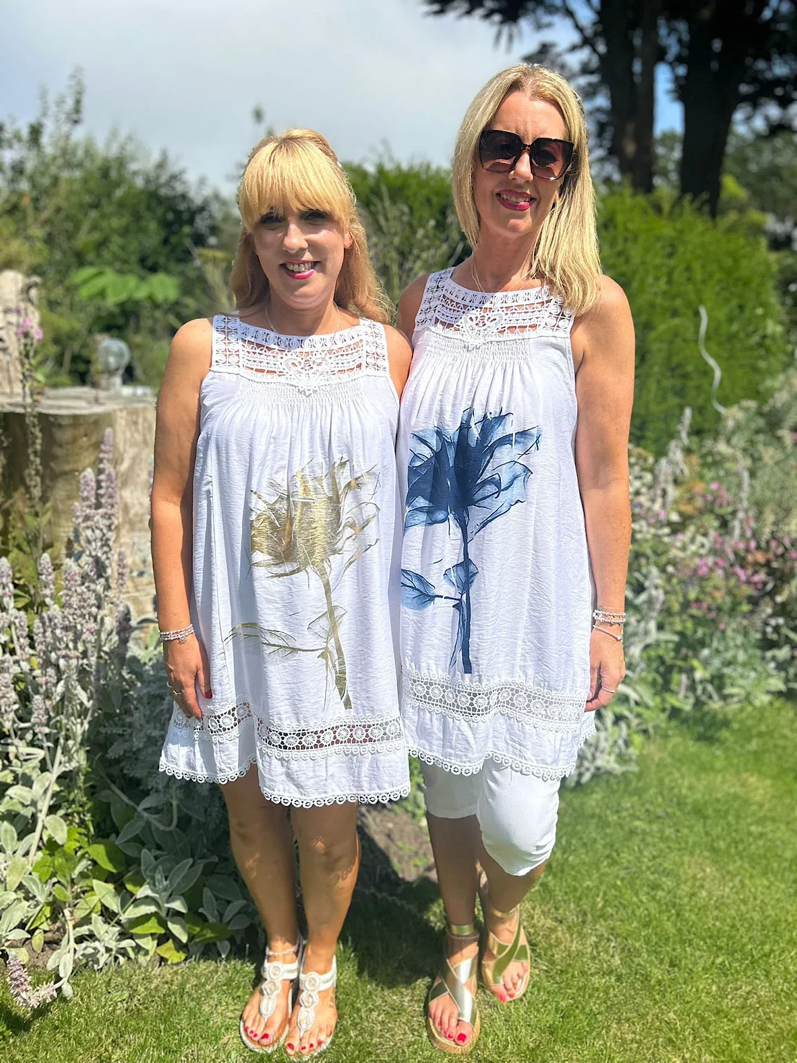 White Navy Crochet Detail Floral Print Dress Mandy