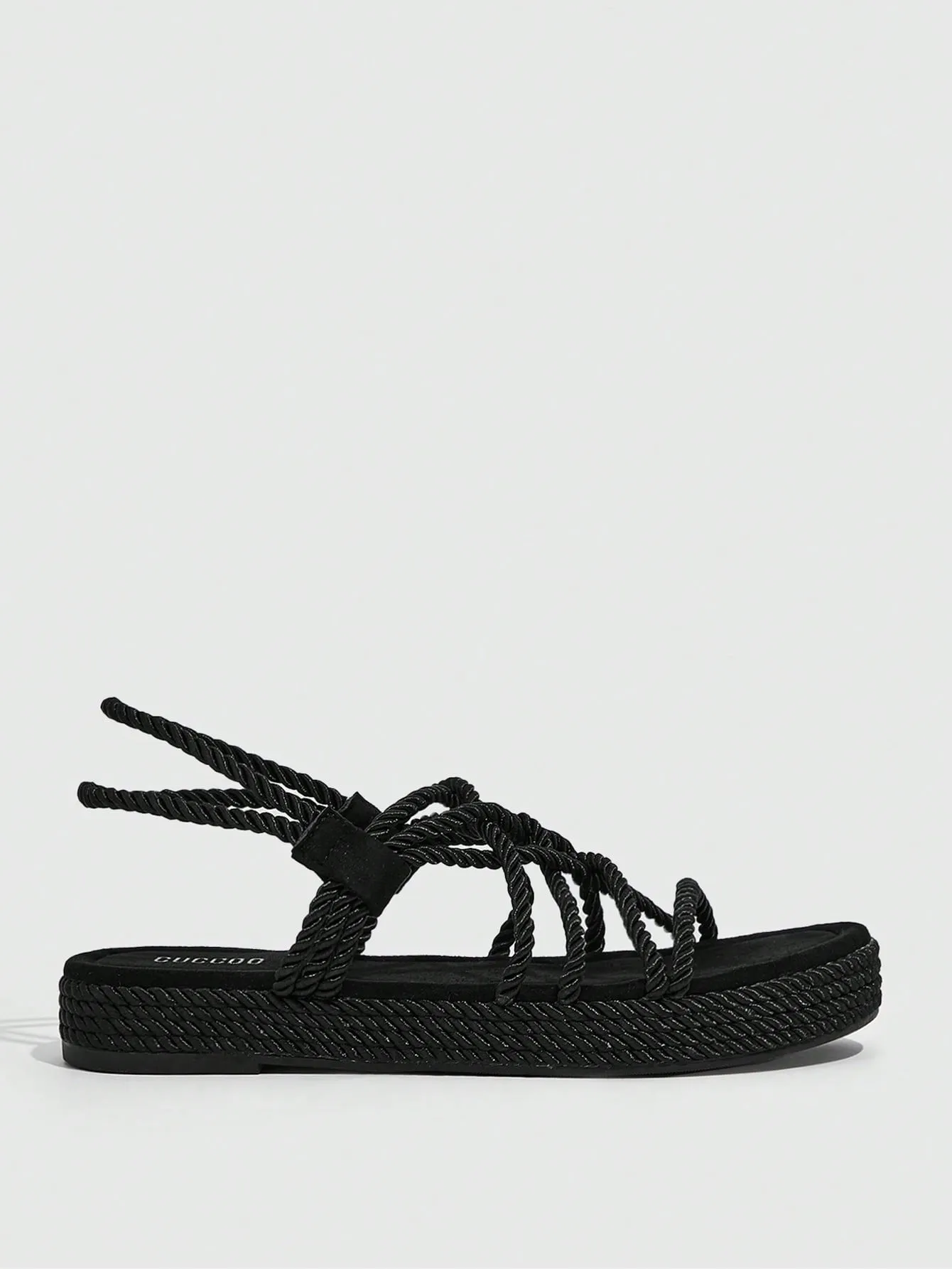 Women Slingback Flat Sandals - Black Cross Strap Fabric Sandals