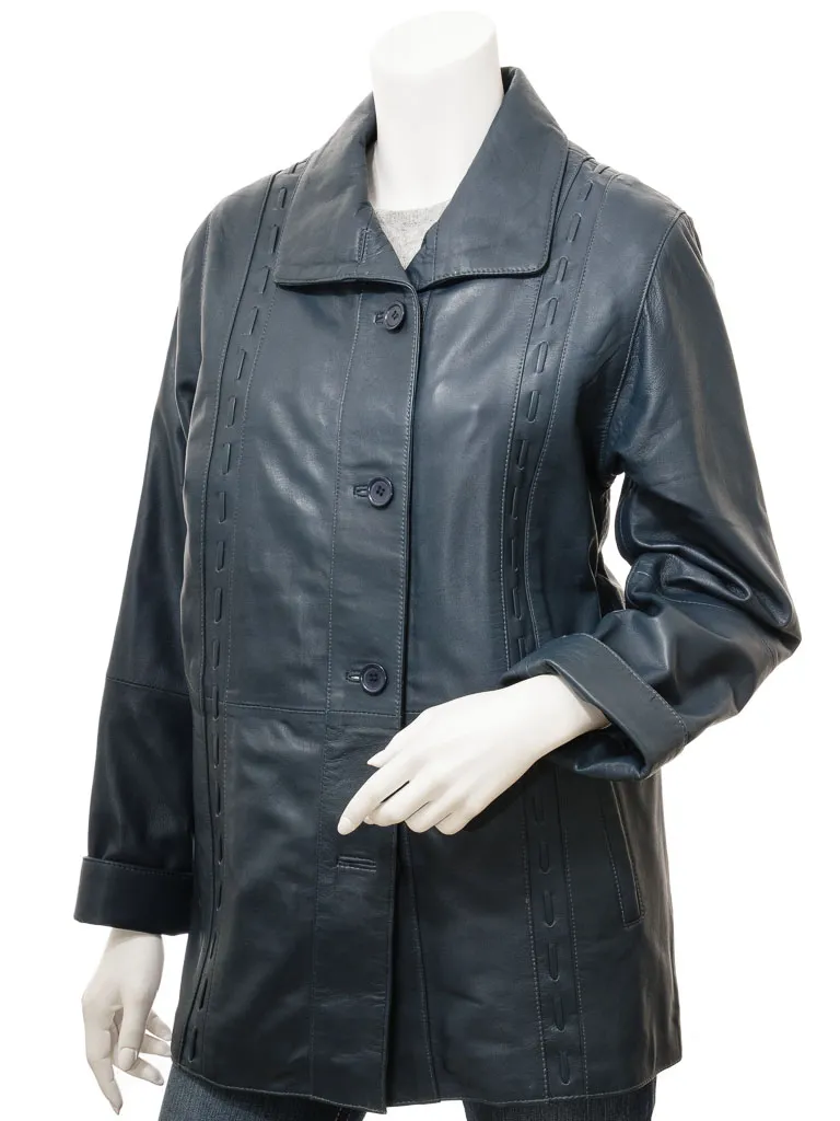 Women's Blue Leather Coat Cullman - Latest Trends & Affordable Prices