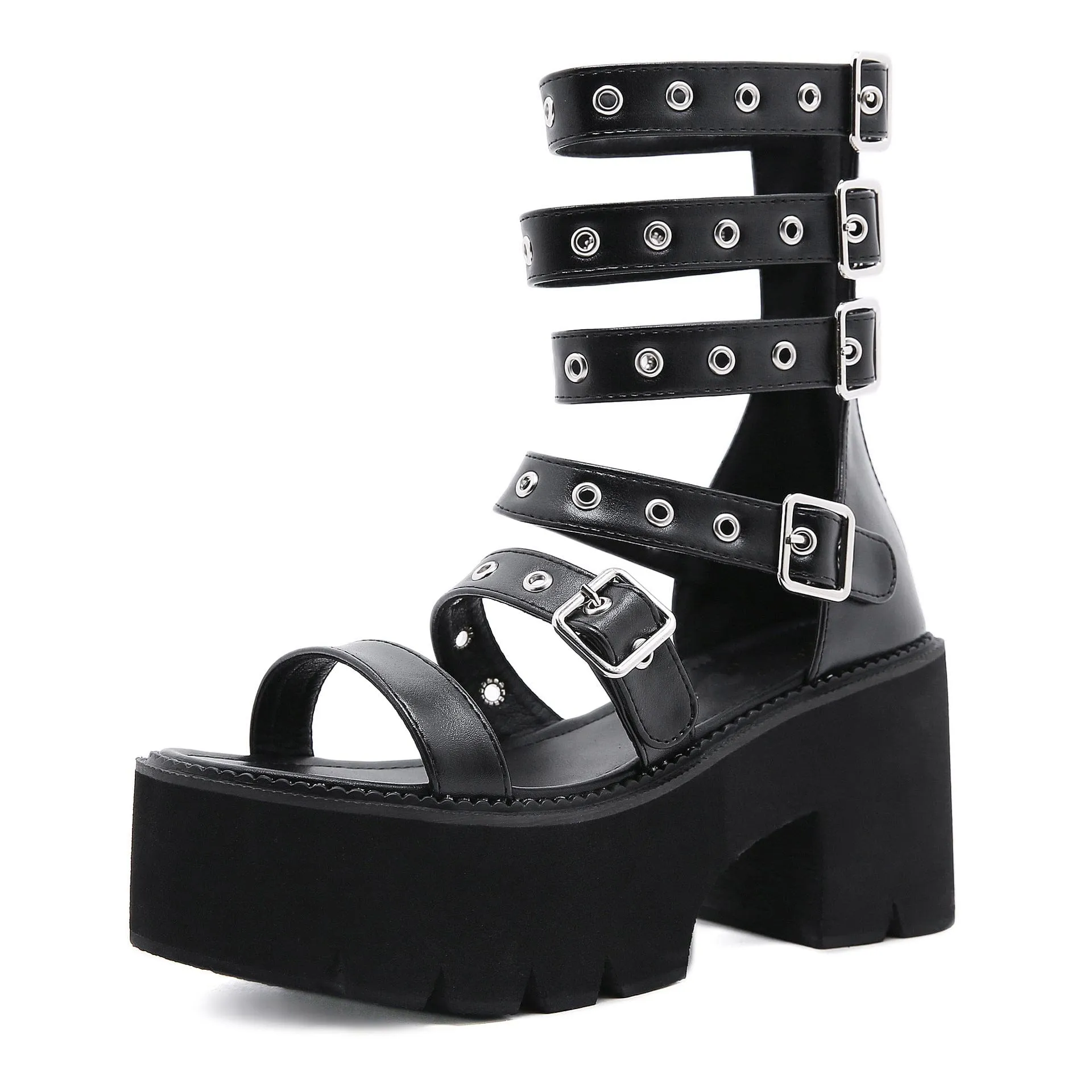 Women's Punk Open-Toe Buckles Platform Sandals