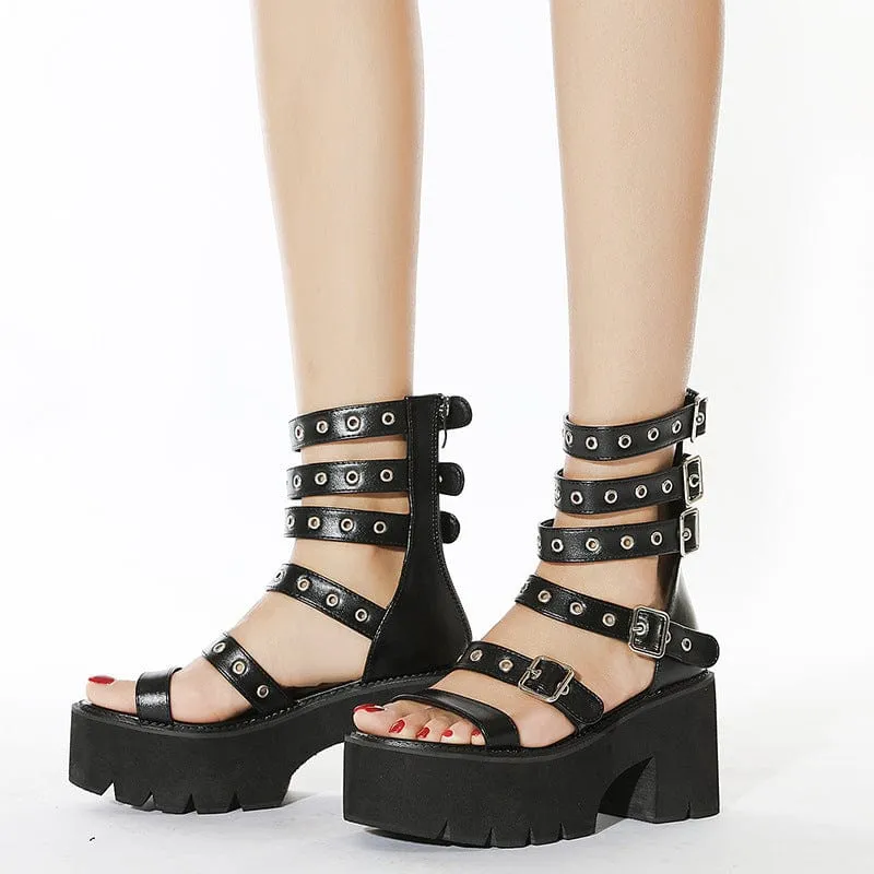 Women's Punk Open-Toe Buckles Platform Sandals