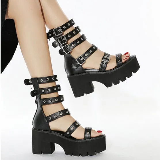 Women's Punk Open-Toe Buckles Platform Sandals