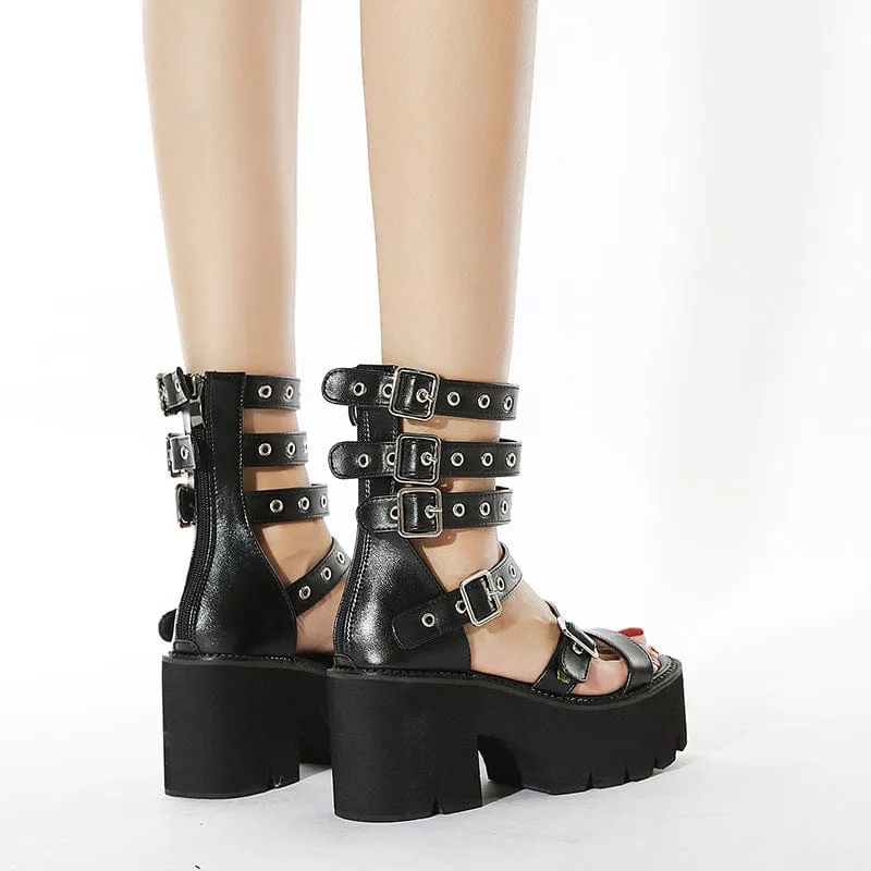 Women's Punk Open-Toe Buckles Platform Sandals