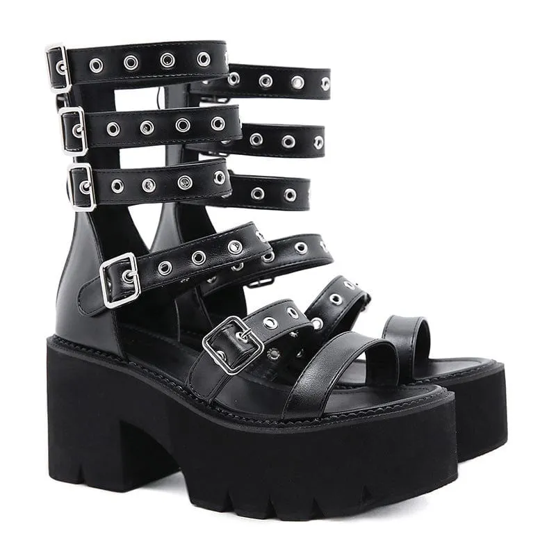 Women's Punk Open-Toe Buckles Platform Sandals