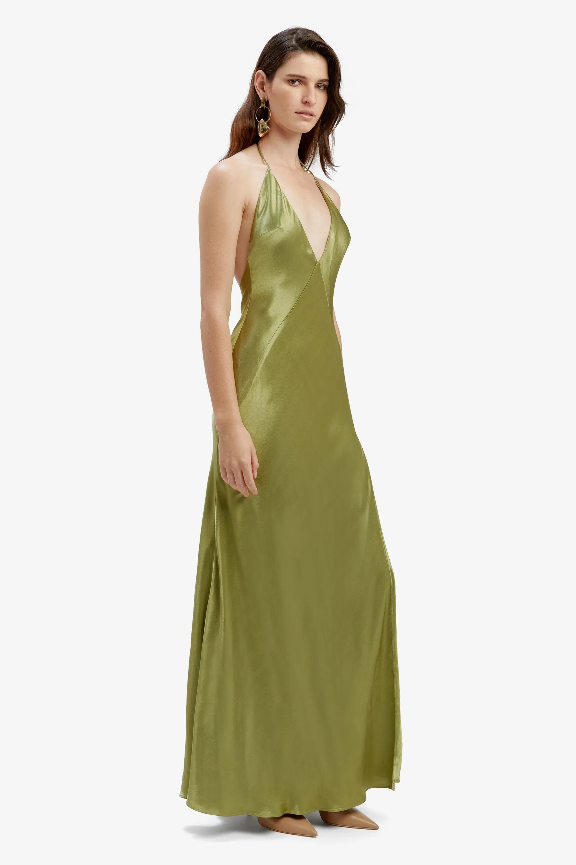 Khaki Yve Halter Dress