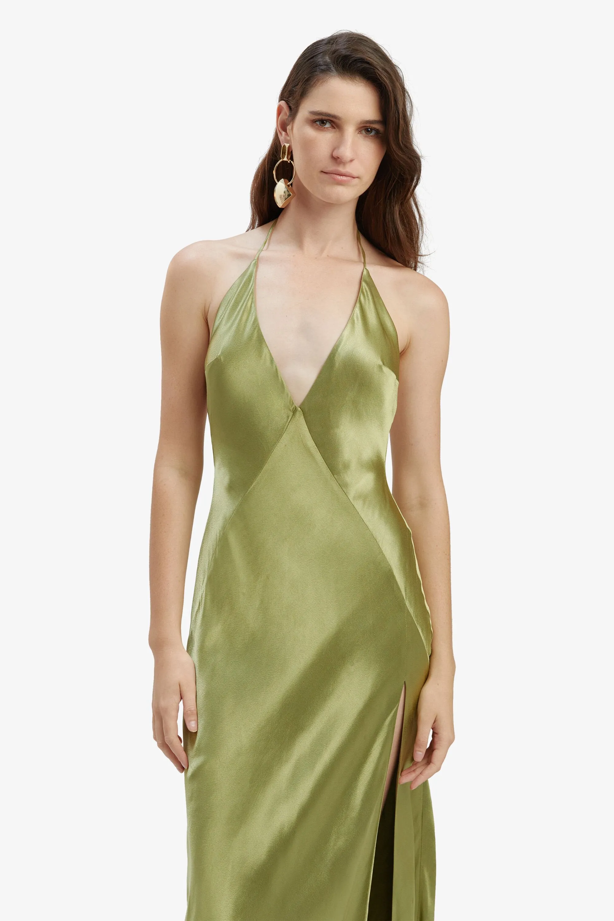 Khaki Yve Halter Dress